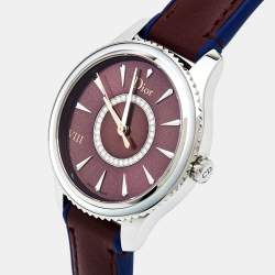 Dior Burgundy Mother Of Pearl Diamond Stainless Steel Leather VIII Place Vendome CD152110A002 Women's Wristwatch 32 mm