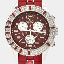 Dior Red Stainless Steel Diamond Rubber Christal CD11431BR001 Women's Wristwatch 38 mm