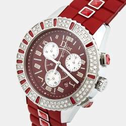 Dior Red Stainless Steel Diamond Rubber Christal CD11431BR001 Women's Wristwatch 38 mm