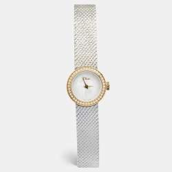 Dior Mother Of Pearl Diamond 18K Yellow Gold Stainless Steel La Mini D Dior Satine CD040120M003 Women's Wristwatch 19 mm