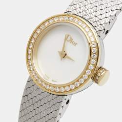 Dior Mother Of Pearl Diamond 18K Yellow Gold Stainless Steel La Mini D Dior Satine CD040120M003 Women's Wristwatch 19 mm