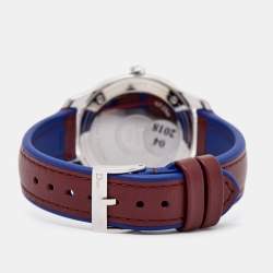 Dior Burgundy Mother Of Pearl Diamond Stainless Steel Leather VIII Place Vendome CD152110A002 Women's Wristwatch 32 mm