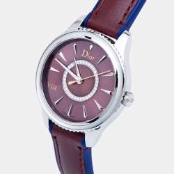 Dior Burgundy Mother Of Pearl Diamond Stainless Steel Leather VIII Place Vendome CD152110A002 Women's Wristwatch 32 mm