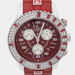 Dior Red Stainless Steel Diamond Rubber Christal CD11431BR001 Women's Wristwatch 38 mm
