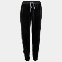 DKNY Black Velvet & Lurex Trimmed Track Pants L