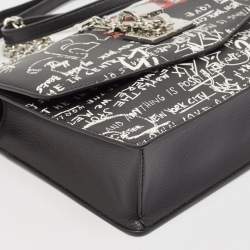 Pre Owned Dkny Black Graffiti Print Leather Elissa Chain Shoulder Bag
