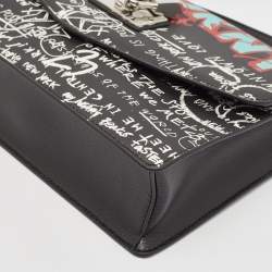 Pre Owned Dkny Black Graffiti Print Leather Elissa Chain Shoulder Bag