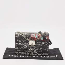 Pre Owned Dkny Black Graffiti Print Leather Elissa Chain Shoulder Bag