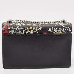 Pre Owned Dkny Black Graffiti Print Leather Elissa Chain Shoulder Bag