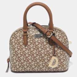 Pre Owned Dkny Beige/Brown Signature Coated Canvas and Leather Small Dome Satchel