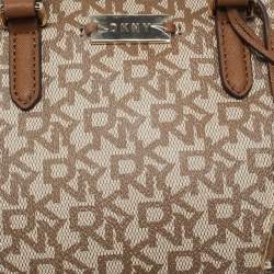 Pre Owned Dkny Beige/Brown Signature Coated Canvas and Leather Small Dome Satchel
