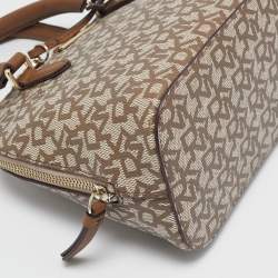 Pre Owned Dkny Beige/Brown Signature Coated Canvas and Leather Small Dome Satchel