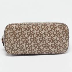 Pre Owned Dkny Beige/Brown Signature Coated Canvas and Leather Small Dome Satchel