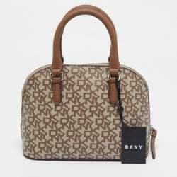 Pre Owned Dkny Beige/Brown Signature Coated Canvas and Leather Small Dome Satchel