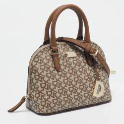 Pre Owned Dkny Beige/Brown Signature Coated Canvas and Leather Small Dome Satchel