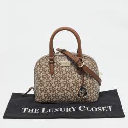 Pre Owned Dkny Beige/Brown Signature Coated Canvas and Leather Small Dome Satchel
