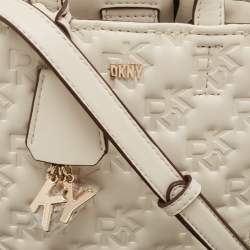 Pre Owned Dkny White Signature Embossed Leather Mini Lexi Tote