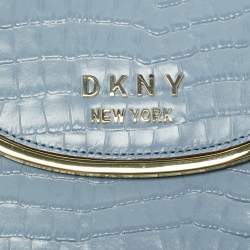 Pre Owned DKNY Light Blue Croc Embossed Leather Faith Flap Bucket Bag