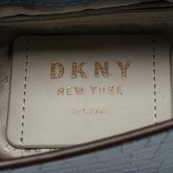 Pre Owned DKNY Light Blue Croc Embossed Leather Faith Flap Bucket Bag