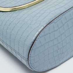 Pre Owned DKNY Light Blue Croc Embossed Leather Faith Flap Bucket Bag