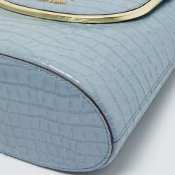 Pre Owned DKNY Light Blue Croc Embossed Leather Faith Flap Bucket Bag