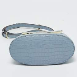 Pre Owned DKNY Light Blue Croc Embossed Leather Faith Flap Bucket Bag