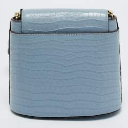 Pre Owned DKNY Light Blue Croc Embossed Leather Faith Flap Bucket Bag