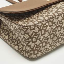 Pre Owned DKNY Bryant Park Medium Brown/Beige Signature Faux Leather Flap Shoulder Bag
