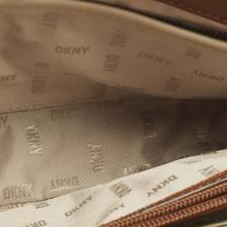 Pre Owned DKNY Bryant Park Medium Brown/Beige Signature Faux Leather Flap Shoulder Bag