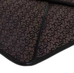 Pre Owned Dkny Brown/Black Canvas and Leather Wristlet Clutch