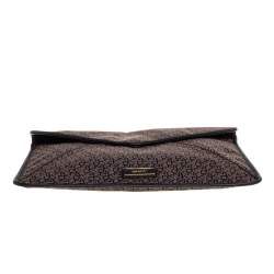 Pre Owned Dkny Brown/Black Canvas and Leather Wristlet Clutch