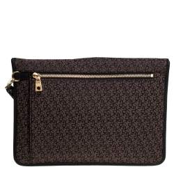 Pre Owned Dkny Brown/Black Canvas and Leather Wristlet Clutch