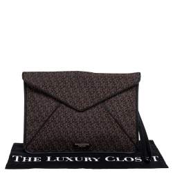 Pre Owned Dkny Brown/Black Canvas and Leather Wristlet Clutch