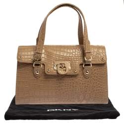 Pre Owned DKNY Beige Croc Embossed Leather Satchel