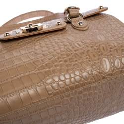 Pre Owned DKNY Beige Croc Embossed Leather Satchel