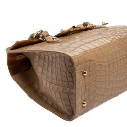 Pre Owned DKNY Beige Croc Embossed Leather Satchel