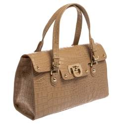 Pre Owned DKNY Beige Croc Embossed Leather Satchel