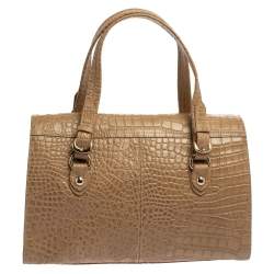 Pre Owned DKNY Beige Croc Embossed Leather Satchel