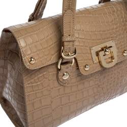 Pre Owned DKNY Beige Croc Embossed Leather Satchel