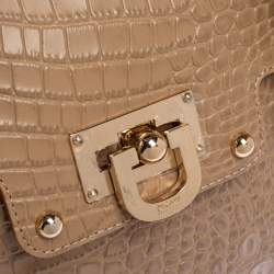Pre Owned DKNY Beige Croc Embossed Leather Satchel