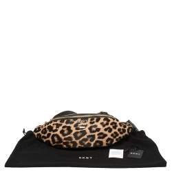 Pre Owned DKNY Black/Brown Leopard Print Leather and Calfhair Kim Belt Bag