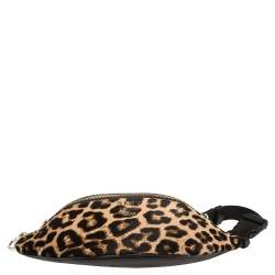 Pre Owned DKNY Black/Brown Leopard Print Leather and Calfhair Kim Belt Bag