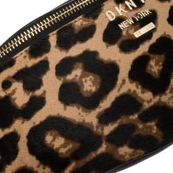 Pre Owned DKNY Black/Brown Leopard Print Leather and Calfhair Kim Belt Bag