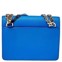 Pre Owned حقيبة كروس دى كى أن واى قلاب بارك براينت مينى جلد زرقاء