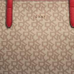 Pre Owned Dkny Beige/Red Signature Coated Canvas and Leather Large Bryant Tote