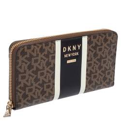 Pre Owned محفظة دي كي أن واي سحاب ملتف واتني كانفاس مقوى مميز بني