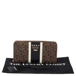 Pre Owned محفظة دي كي أن واي سحاب ملتف واتني كانفاس مقوى مميز بني