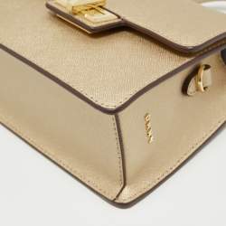 Pre Owned DKNY Metallic Gold Leather Mini Jojo Top Handle Bag