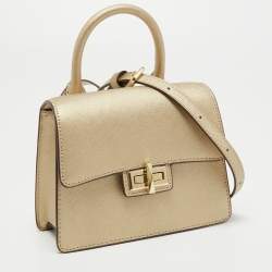 Pre Owned DKNY Metallic Gold Leather Mini Jojo Top Handle Bag