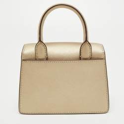 Pre Owned DKNY Metallic Gold Leather Mini Jojo Top Handle Bag